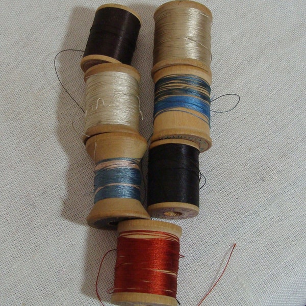 Vintage 7 Wood Silk Thread Spools