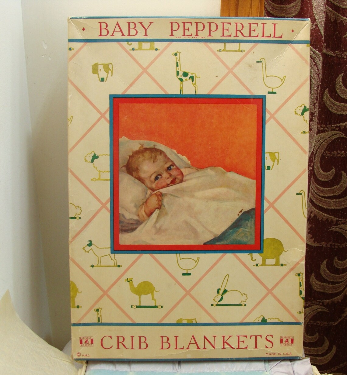 Vintage Baby Pepperell Blue Crib Blanket Blue and Cream New Etsy