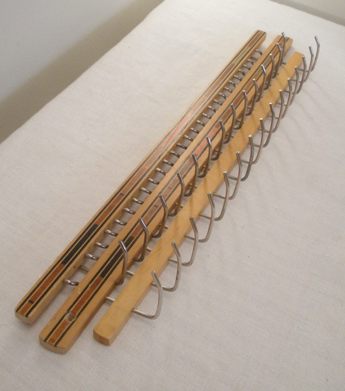 Vintage Inlaid Wood Folding Tie Rack Etsy