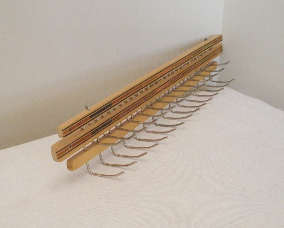 Vintage Inlaid Wood Folding Tie Rack Etsy