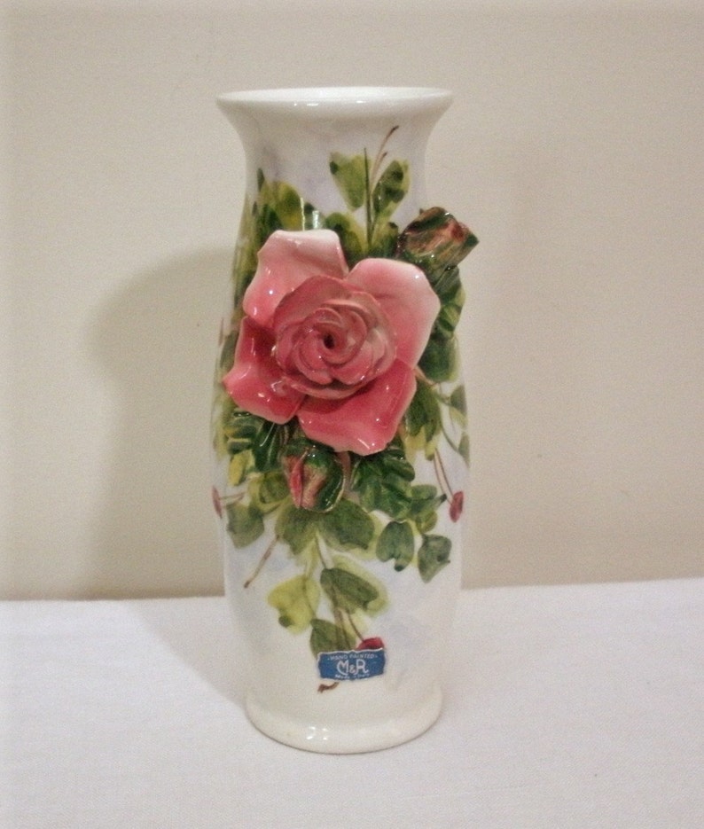 Vintage Italy Hand Painted Rose Vase M and R | Etsy