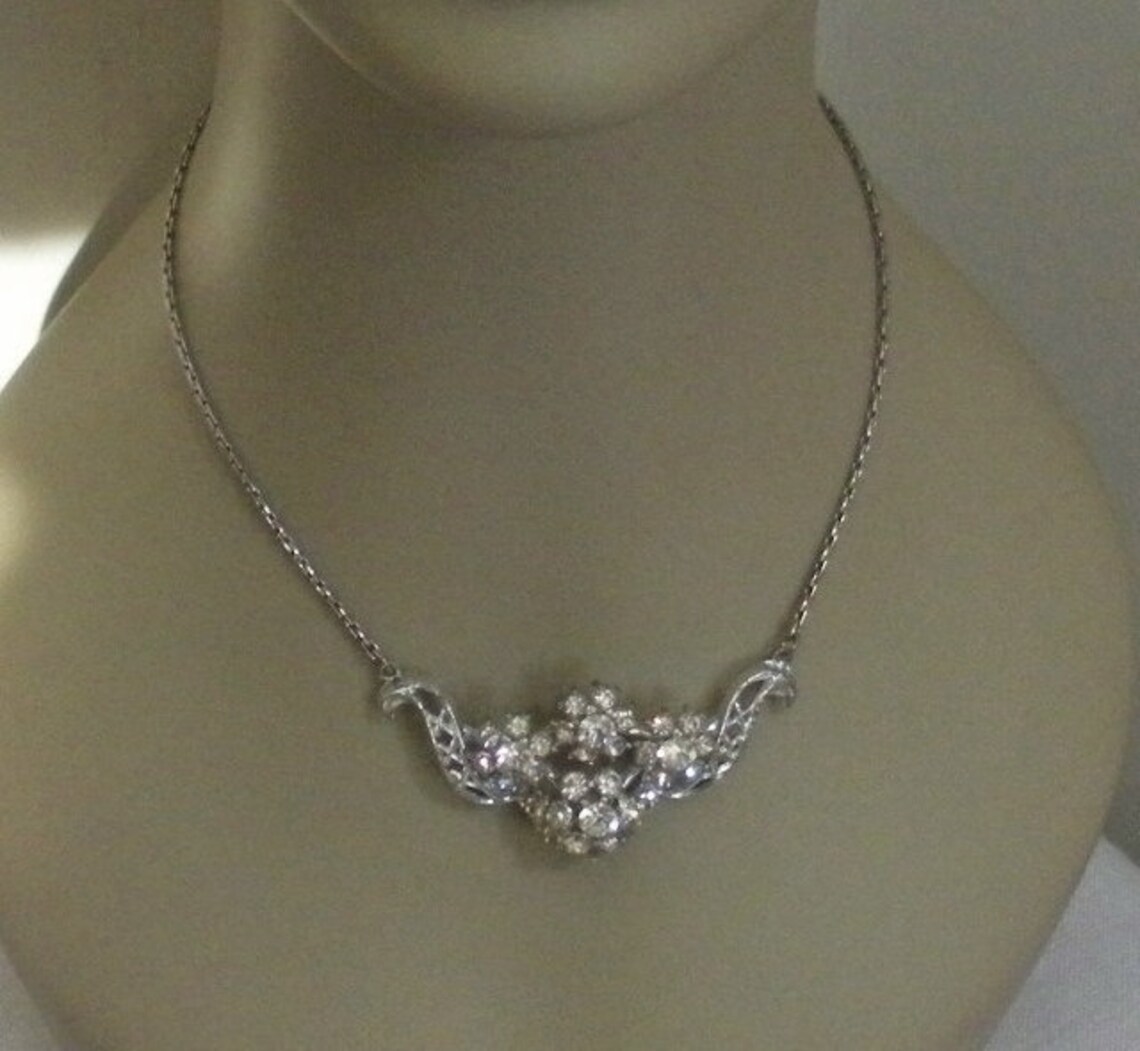 Vintage Flower Cluster Rhinestone Necklace Etsy