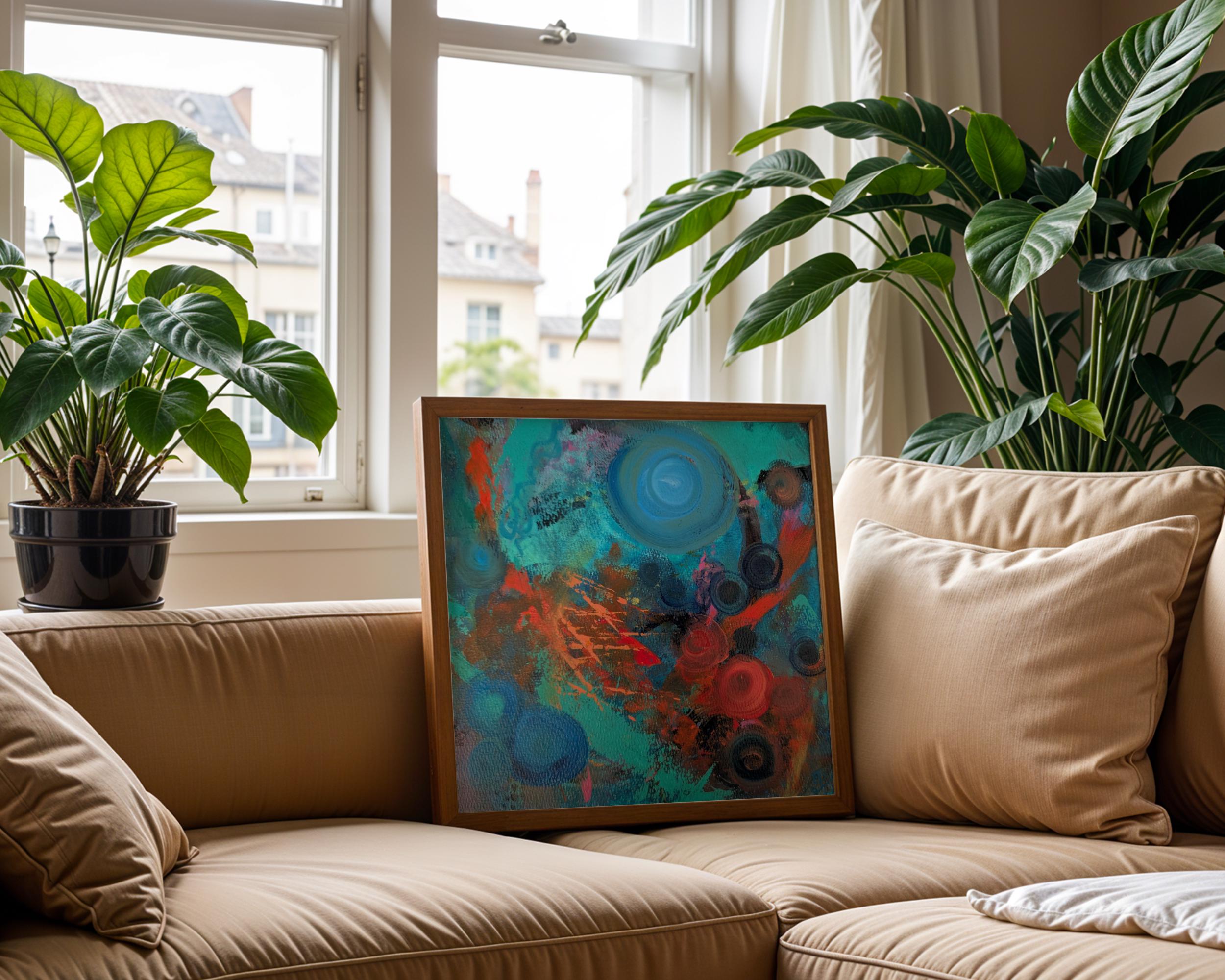 抽象画 青とオレンジのアクリル画 抽象アクリル画 青とオレンジ 抽象画 青とオレンジのアクリル画 青と