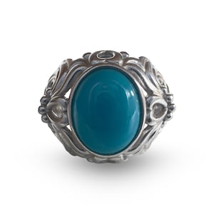 Sterling Silver Sleeping Beauty Turquoise Ring, Oval Filigree Design, .925 Silver | Size 7