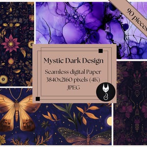 Mystic Dark Seamless Digitale Designs, Digital Paper, Wit ch, Moth Muster, Scratchbook, Watercolor, Pattern Design, Moth, Magical DIY,