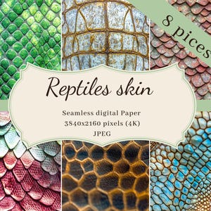 reptile skin Seamless Patterns:realistic reptiles skin, snake, dragon. High-quality 4K digital papers for creative designs, DIY, decorations