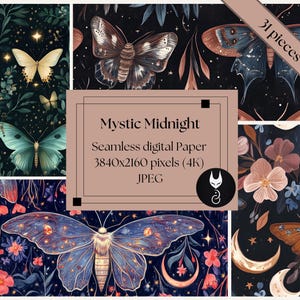 Mystic Moth Midnight 31 Digitale Designs, Digital Paper, Wit ch, Muster, Witsch, Scratchbook, Watercolor, Pattern Design, Moth, Magical DIY,