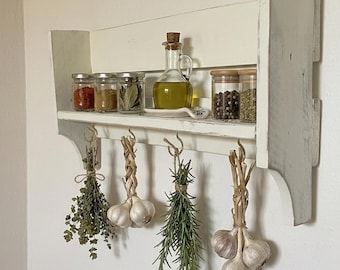 Rustic Wooden Kitchen Shelf | Farmhouse Spice Rack | Handmade Italian Wall Decor