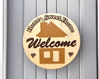 Round Wooden Welcome Monogram Door Hanger Sign 18”