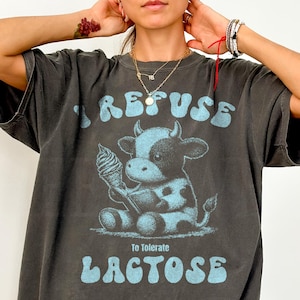Camiseta vintage &quot;Me niego a tolerar la lactosa&quot;, camiseta retro divertida de vaca, camiseta vintage de vaca, sudadera de vaca lactosa, camiseta intolerante a la lactosa, camisetas meme