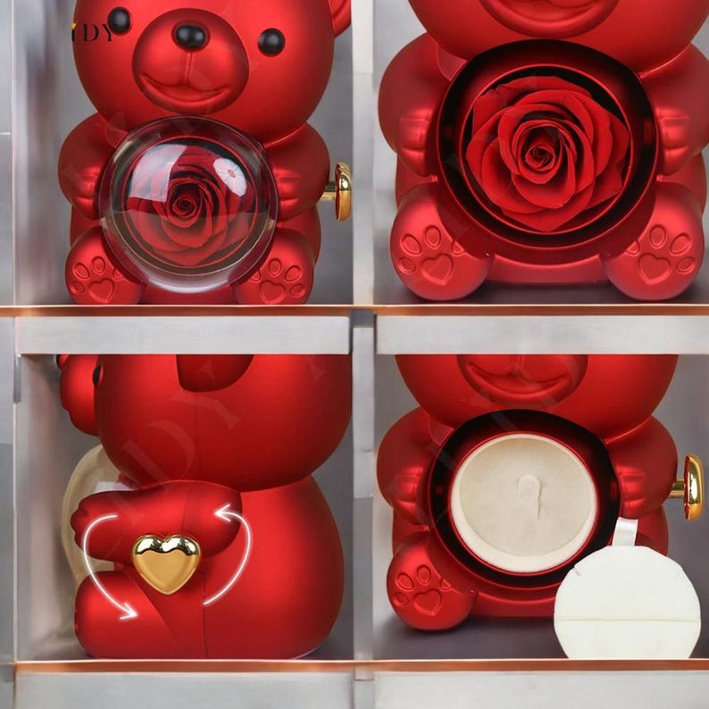 Eternal Red Rose Teddy Bear Gift Set With Custom Name Necklace ...