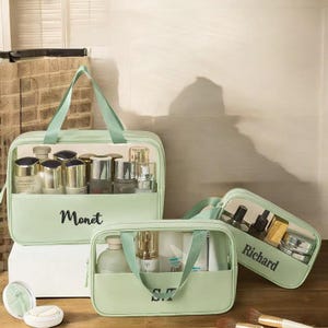 Personalisierte transparente Kulturtasche, gestickter wasserdichter PVC-Kosmetik-Organizer mit großer Kapazität
