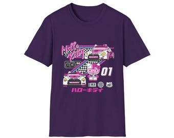 Hello Kitty Racing-T-shirt, kleurrijk T-shirt met grafische print