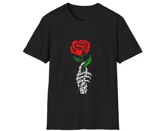 Grafisch T-shirt met skelethandroos, katoenen T-shirt