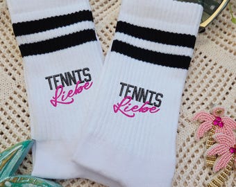 Tennisliefde, geborduurde tennissokken, geborduurde sportsokken, grappige sokken, geborduurde tennissokken, sokken voor dames en heren, crew sokken