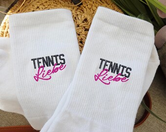 Geborduurde sportsokken, Tennisliefde, Geborduurde sokken voor tennissers, Gepersonaliseerde sportsokken, Tennissokken, Geborduurde sokken tennis