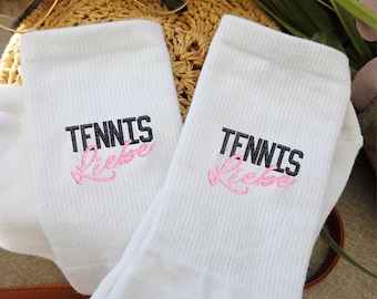 Geborduurde sportsokken, Tennisliefde, Geborduurde sokken voor tennissers, Gepersonaliseerde sportsokken, Tennissokken, Geborduurde sokken tennis