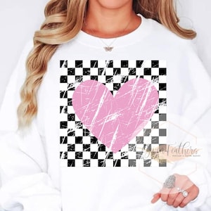 Retro Checkered Heart PNG, Valentine’s Day Sublimation Design, Distressed Heart PNG, Trendy Love PNG, Checkerboard Heart Design
