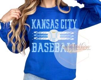 Kansas City Baseball PNG, Blue Grunge Crown Digital Download, KC Fan Sublimation Design, DTF Transfer, Game Day Sports Clipart