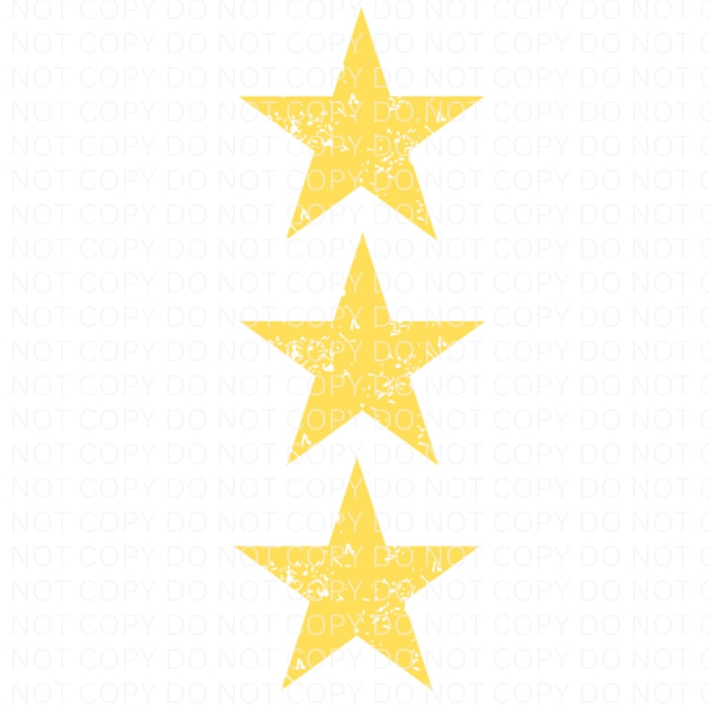 May include: Three yellow stars with a distressed, vintage look. The stars are arranged vertically, with the top star slightly larger than the bottom two.