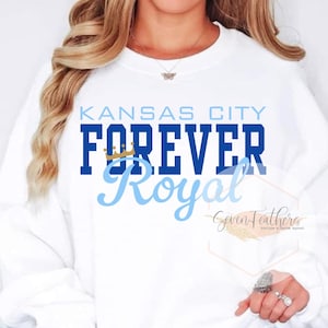 Kansas City Forever Royal PNG, Descarga digital de béisbol con corona azul claro, Sublimación para fanáticos de KC, Transferencia DTF, Diseño para el día del juego