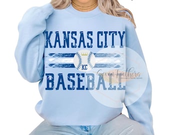 Kansas City Baseball PNG, Grunge KC Blue Download digitale, Design per sublimazione di baseball Crown, Trasferimento DTF, Clipart del giorno della partita