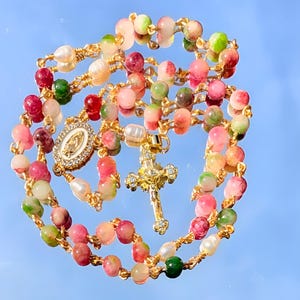 Tourmaline and Pearl Our Lady of Guadalupe Rosary
