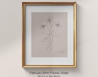 Violet Flower Print: February Birth Flower Art (8x10)