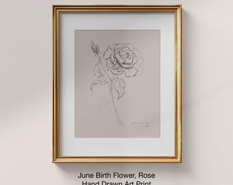 Roosbloemenprint: juni-geboortebloem, botanische kunst (8 x 10)
