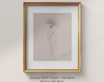Carnation Flower Print: January Birth Flower, Botanical Art (8x10)