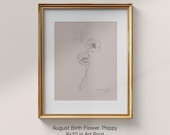 Poppy Flower Art Print: August Birth Flower Gift (8x10)