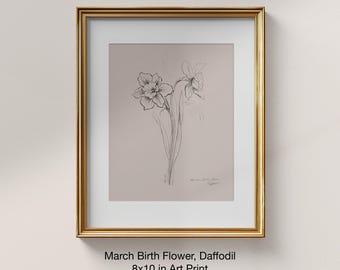 Daffodil Flower Print: March Birth Flower Art, Gift for Mom (8x10)