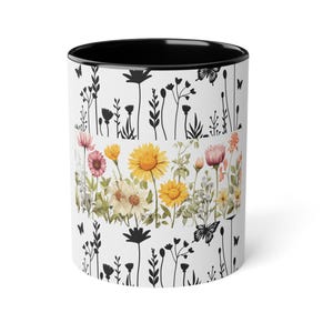 Boho Wildflowers Cottagecore Coffee Mug, Mugs flowered, Mugful flower, Flowery Gift, Flowered Mug, Botanical Gift, Garden Lover Mug