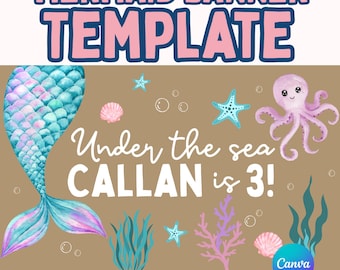 Mermaid Birthday Brown Paper Banner Template: DIY Canva Editable Template