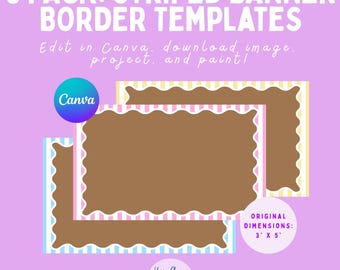 Paquete de 3 plantillas de borde de pancarta a rayas personalizables en Canva - Proyectar y pintar