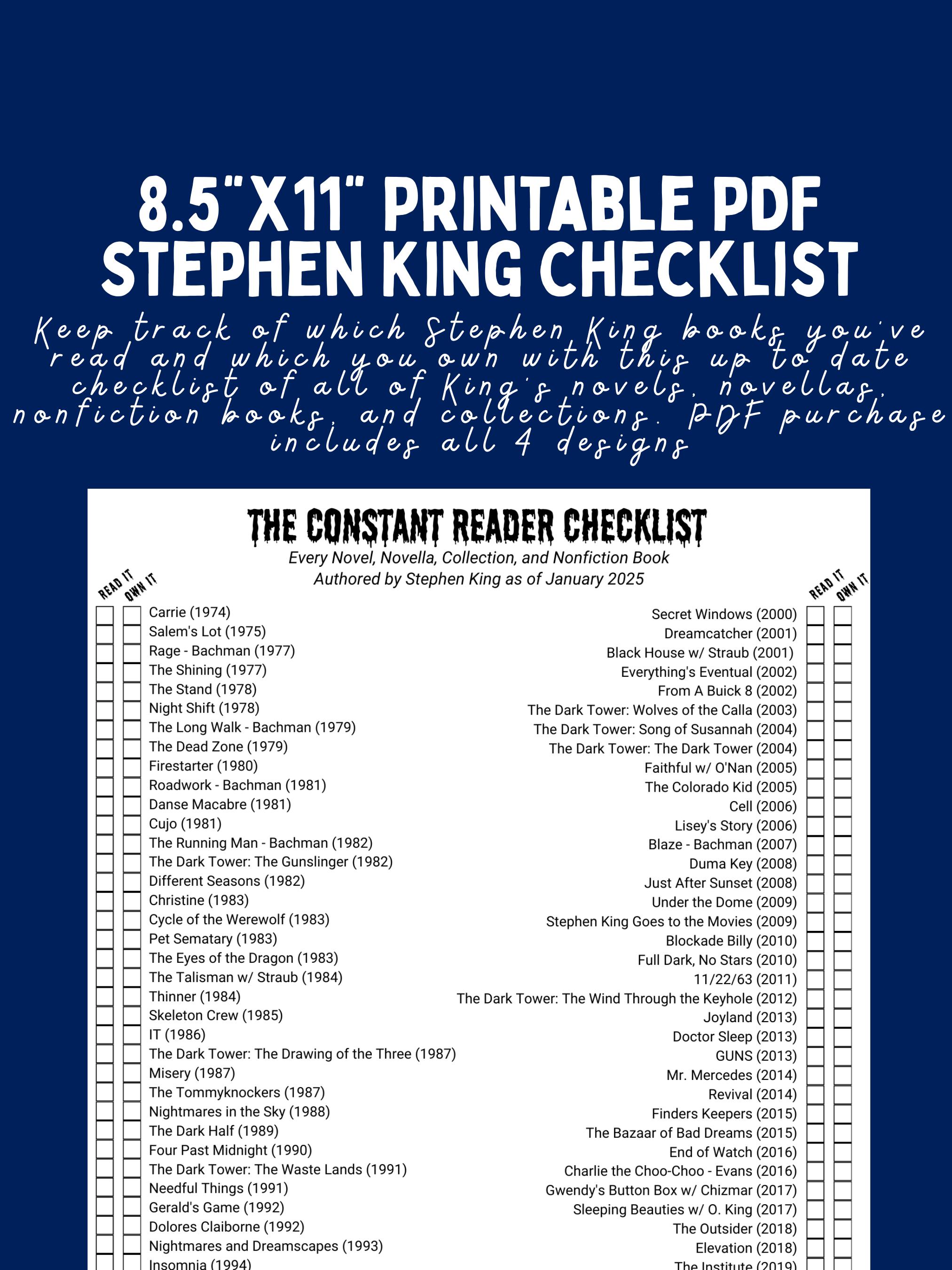 Constant Reader Checklist UPDATED - Stephen King Book Tracker: Constant Reader Checklist ...