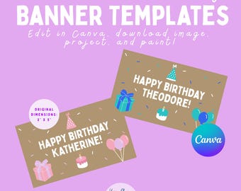 Birthday Banner Template | Editable Canva Banner | Printable Happy Birthday Decor for Kids