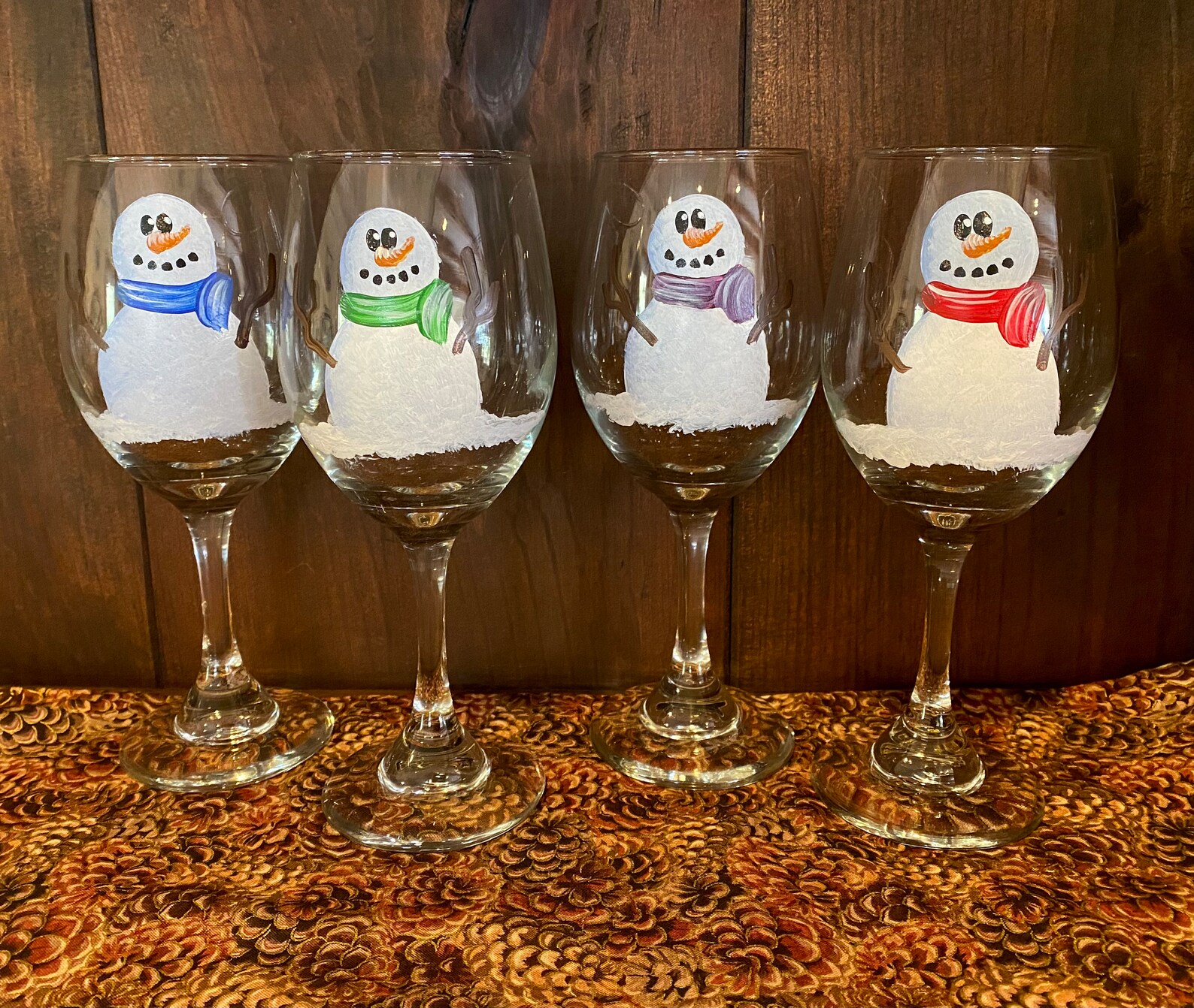 Snowman Wine Glasses Hand Painted Set / 4 Etsy