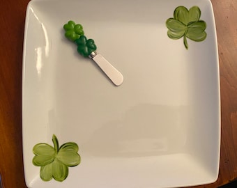 Hand Painted Shamrock Serving Plate