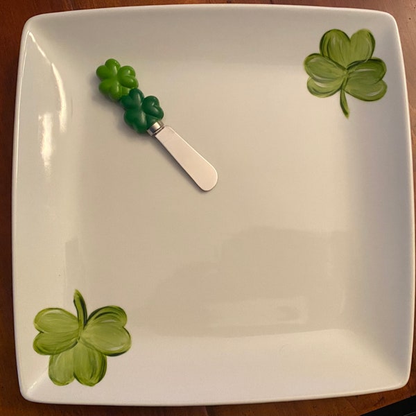 Hand Painted Shamrock Serving Plate