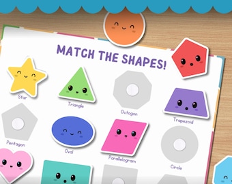 Montessori Shapes Matching Activity Printable, Preschool Pre-K Toddler Learning Shapes, Educational Busy Book Page Binder, Kids Homeschool