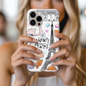 Paris-Themed Chic Phone Case, Bonjour Paris Design, Eiffel Tower Case, Cute Gift, Travel Lovers, French Inspired, Stylish Protection, Hers
