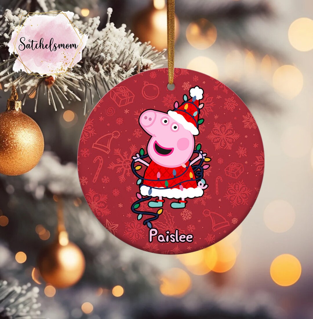 Personalized Peppa Pig Ornament, Peppa Pig Santa Hat Ornament, First Christmas Gift, Kids