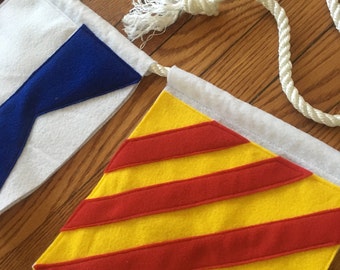 Custom International Maritime Code Flag Nautical Name Banner Felt Decor Party 8x8 Signal Garland and Rope