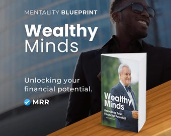 May include: A book titled "Wealthy Minds: Unlocking Your Financial Potential" with a white cover and black text. The book is being held by a person wearing a black suit and sunglasses.