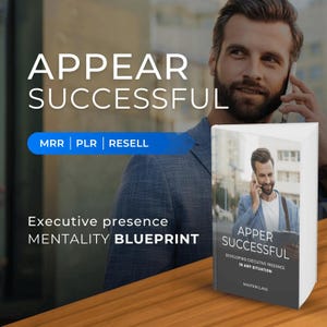 Può includere: Una copertina di libro bianca con il titolo "Appear Successful" e il sottotitolo "Developing Executive Presence in Any Situation Masterclass". La copertina presenta un uomo al telefono.