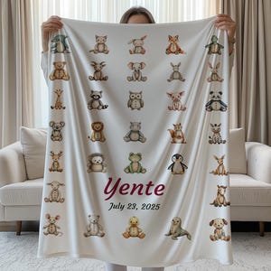 Animals Stuffed Velveteen Plush Baby Blanket Personalized with Baby Name, Custom Gift Blanket, personable blankets, Kidful Animation Blanket