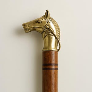 Brass Horse Bust Shoehorn: Walnut Wood Finish, Long Handle 29&quot;