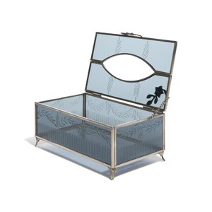 Etsad blommig mässingshållare för näsdukar: Retro svart glas bild 7