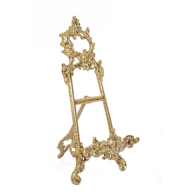 Gold Brass Metal Victorian Style Easel Ornate Display Stand Tabletop, 12″H